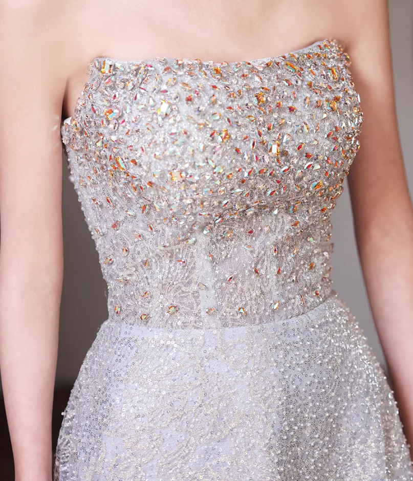 Dainty Strapless A-Line Sweet 16th Dresses Sequins Rhinestones Prom Dress AP4945