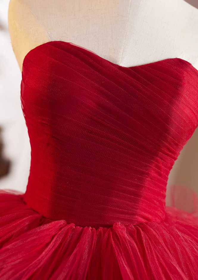 Fabulous Strapless A-Line Red Sweet 16th Dresses Pleated Tiered Tulle Prom Dress AP4948
