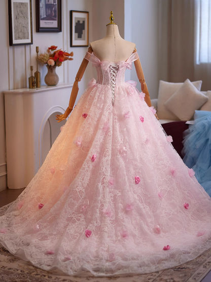 Luxury A-Line Off-Shoulder Sweet 16th Gowns Appliques Lace Bow Crystals Prom Dress AP4951