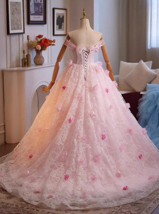 Luxury A-Line Off-Shoulder Sweet 16th Gowns Appliques Lace Bow Crystals Prom Dress AP4951