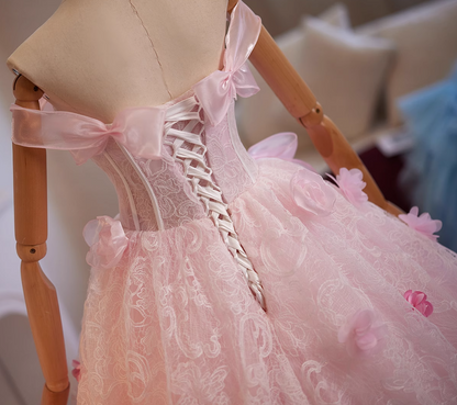 Luxury A-Line Off-Shoulder Sweet 16th Gowns Appliques Lace Bow Crystals Prom Dress AP4951