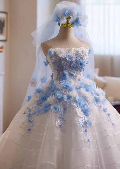Elegant Strapless A-Line Layered Tulle Sweet 16th Dresses Appliques Beading Lace Prom Dress AP4953