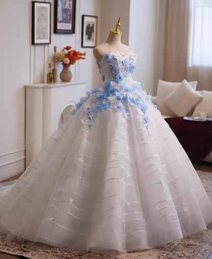 Elegant Strapless A-Line Layered Tulle Sweet 16th Dresses Appliques Beading Lace Prom Dress AP4953