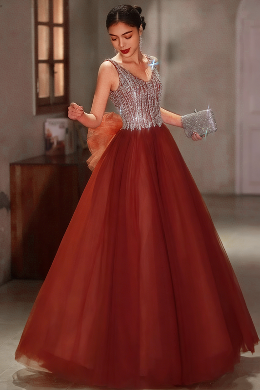 Fantastic A-Line Spaghetti Strap Tulle Sweet 16th Evening Dresses Beading Bow Prom Dress AP4955