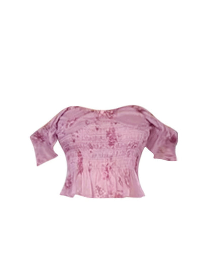 Sweet Bodycon 2-Piece Set Ruffle Crop Top Ruffle Mini Skirt Fairy Purple Floral Off-Shoulder Short Dress AP4956