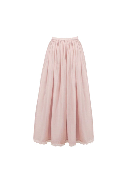 Alluring Light Pink Spaghetti Strap 2-Piece Ruffles Maxi Dress A-Line Lace Trim Front Tie Long Dress AP4962
