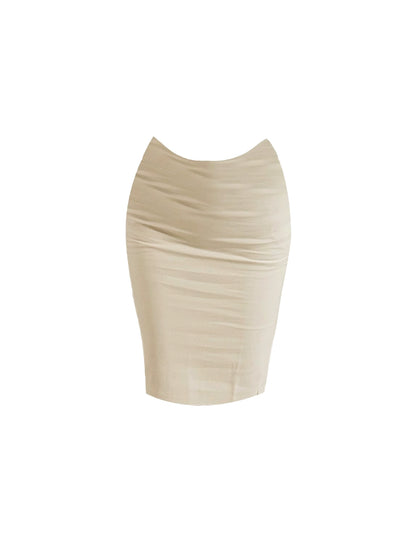 Dramatic 2-Piece Set White Lace V Neck Midi Dress Corset Top Scalloped Hem Beige Ruched Sheath Long Dress AP4966