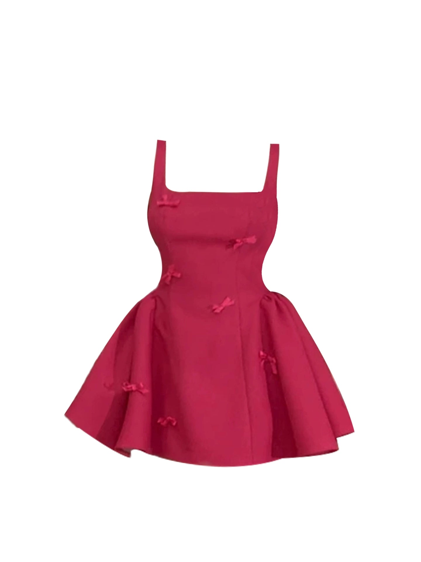 Unique Bow Spaghetti Strap Mini Skirt Thick Straps Structured A-Line Short Dress AP4969