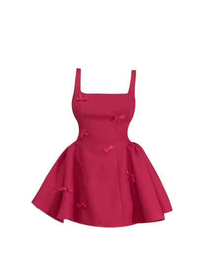 Unique Bow Spaghetti Strap Mini Skirt Thick Straps Structured A-Line Short Dress AP4969