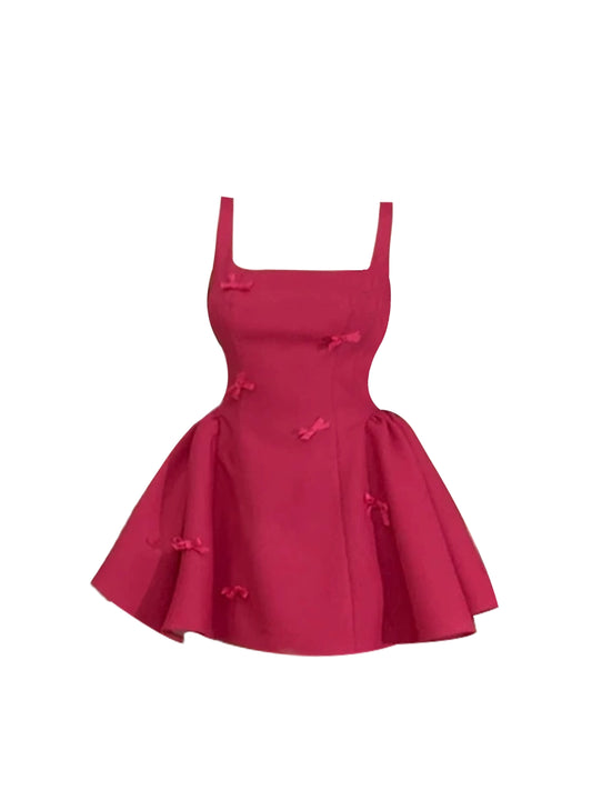 Unique Bow Spaghetti Strap Mini Skirt Thick Straps Structured A-Line Short Dress AP4969