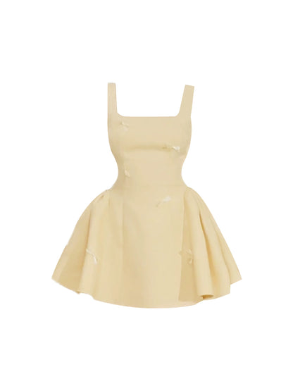 Unique Bow Spaghetti Strap Mini Skirt Thick Straps Structured A-Line Short Dress AP4969