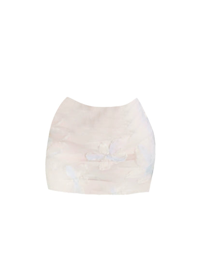 Ethereal Lace-Trim Peplum Top Bodycon Date Nights Mini Skirt 2-Piece Set Light Pink & Blue 3D Floral Spaghetti Strap Short Dress AP4974