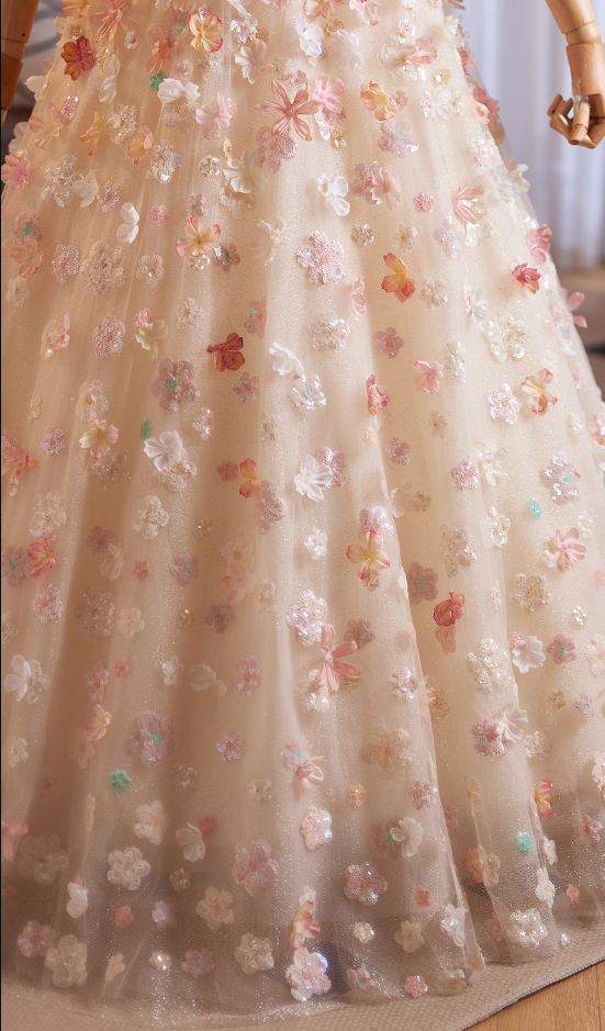 Flowy A-Line Off-Shoulder Sweet 16th Dresses Sequins Appliques Tulle Prom Dress AP4978