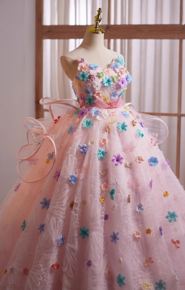 Dopamine Style V Neck A-Line Sweet 16th Evening Dresses Appliques Beading Ruffles Tulle Prom Dress AP4980