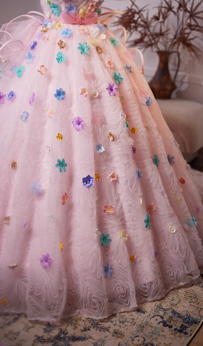 Dopamine Style V Neck A-Line Sweet 16th Evening Dresses Appliques Beading Ruffles Tulle Prom Dress AP4980