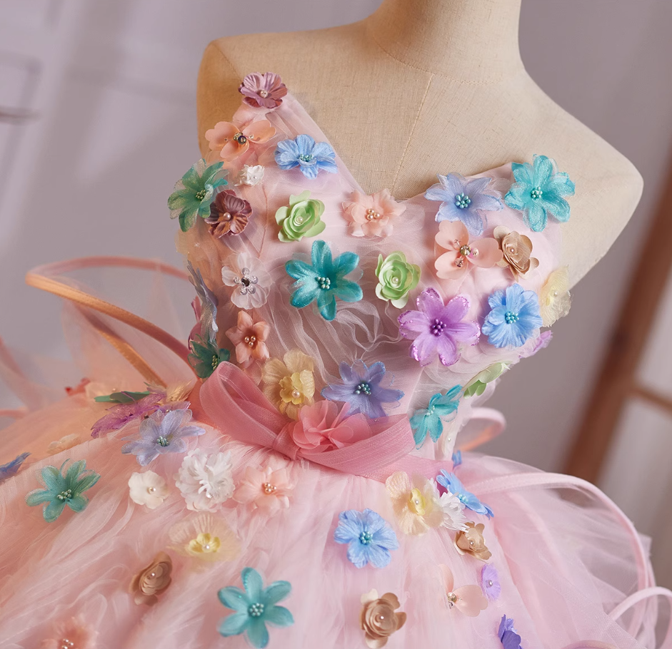 Dopamine Style V Neck A-Line Sweet 16th Evening Dresses Appliques Beading Ruffles Tulle Prom Dress AP4980