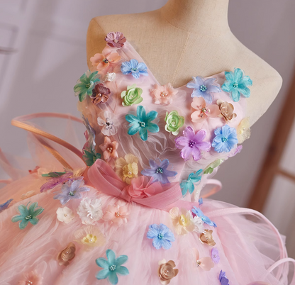Dopamine Style V Neck A-Line Sweet 16th Evening Dresses Appliques Beading Ruffles Tulle Prom Dress AP4980