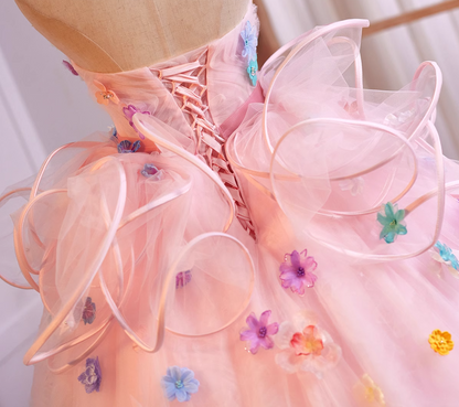 Dopamine Style V Neck A-Line Sweet 16th Evening Dresses Appliques Beading Ruffles Tulle Prom Dress AP4980