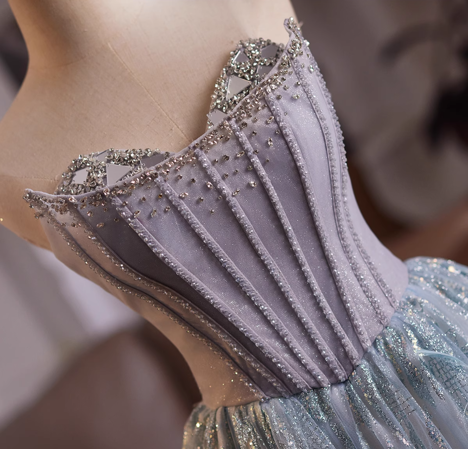 Playful Strapless A-Line Sweet 16th Evening Dresses Sequins Beading Feather Prom Dress AP4985