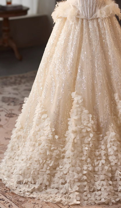 Stylish Strapless A-Line Sweet 16th Evening Dresses Sequins Appliques Feather Prom Dress AP4986