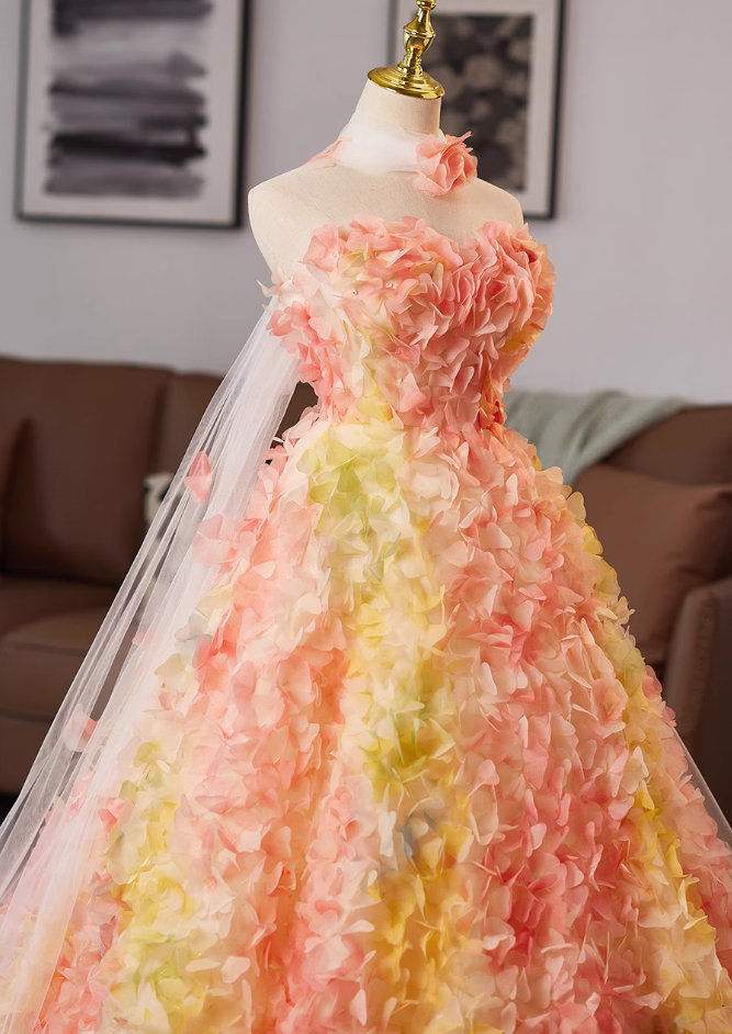 Flattering Strapless A-Line Sweet 16th Gowns 3D Appliques Beaed Prom Dress AP4987