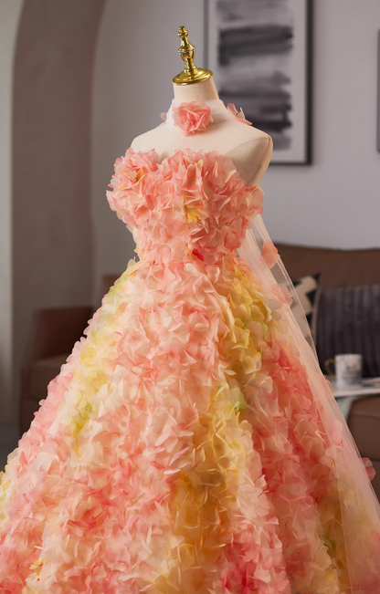 Flattering Strapless A-Line Sweet 16th Gowns 3D Appliques Beaed Prom Dress AP4987