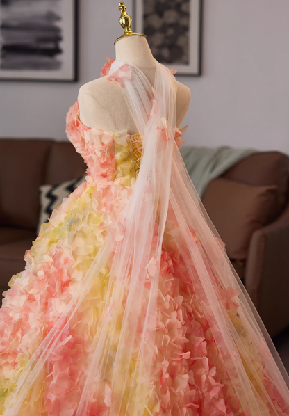 Flattering Strapless A-Line Sweet 16th Gowns 3D Appliques Beaed Prom Dress AP4987