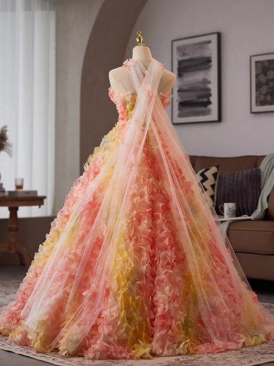 Flattering Strapless A-Line Sweet 16th Gowns 3D Appliques Beaed Prom Dress AP4987