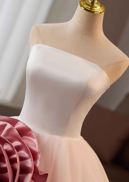 Fitted Strapless A-Line Sweet 16th Gowns Handmade Flowers Layered Tulle Prom Dress AP4988