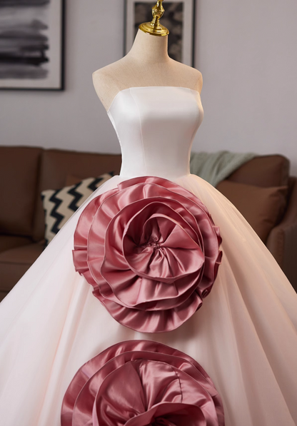 Fitted Strapless A-Line Sweet 16th Gowns Handmade Flowers Layered Tulle Prom Dress AP4988