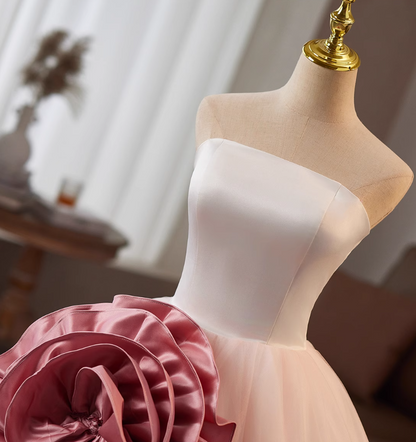 Fitted Strapless A-Line Sweet 16th Gowns Handmade Flowers Layered Tulle Prom Dress AP4988