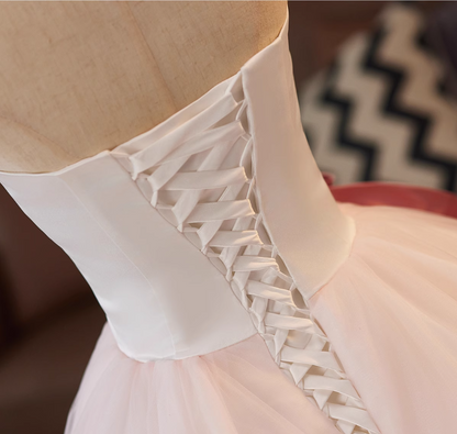 Fitted Strapless A-Line Sweet 16th Gowns Handmade Flowers Layered Tulle Prom Dress AP4988
