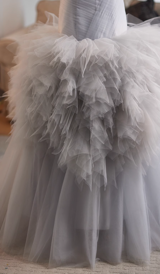Trendy Strapless Pleated Sweet 16th Mermaid Dresses Layered Tulle Prom Dress AP4989