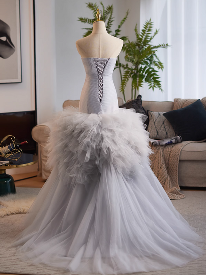 Trendy Strapless Pleated Sweet 16th Mermaid Dresses Layered Tulle Prom Dress AP4989