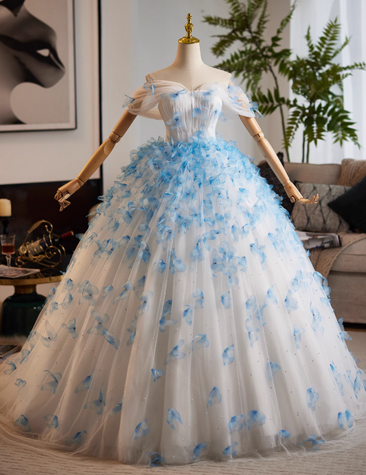 Attractive Off-Shoulder A-Line Sweet 16th Dresses Butterflies Beaded Sequins Tulle Prom Dress AP4990