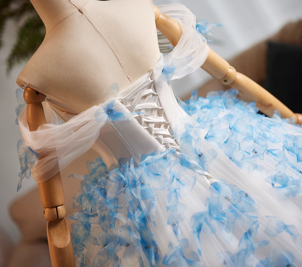 Attractive Off-Shoulder A-Line Sweet 16th Dresses Butterflies Beaded Sequins Tulle Prom Dress AP4990