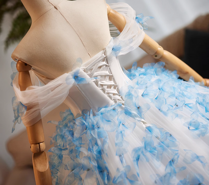 Attractive Off-Shoulder A-Line Sweet 16th Dresses Butterflies Beaded Sequins Tulle Prom Dress AP4990