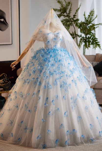 Attractive Off-Shoulder A-Line Sweet 16th Dresses Butterflies Beaded Sequins Tulle Prom Dress AP4990