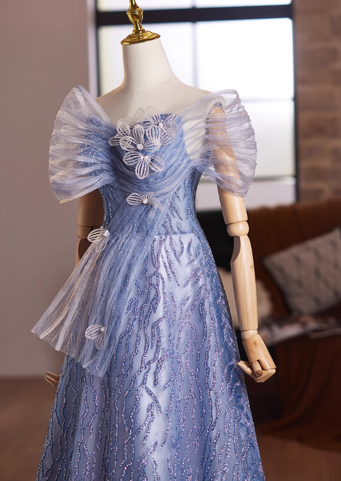 Sexy Tulle Off-Shoulder A-Line Sweet 16th Dresses Sequins Beading Appliques Prom Dress AP4991