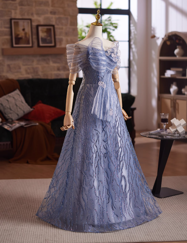 Sexy Tulle Off-Shoulder A-Line Sweet 16th Dresses Sequins Beading Appliques Prom Dress AP4991