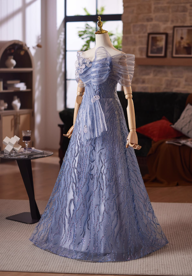 Sexy Tulle Off-Shoulder A-Line Sweet 16th Dresses Sequins Beading Appliques Prom Dress AP4991