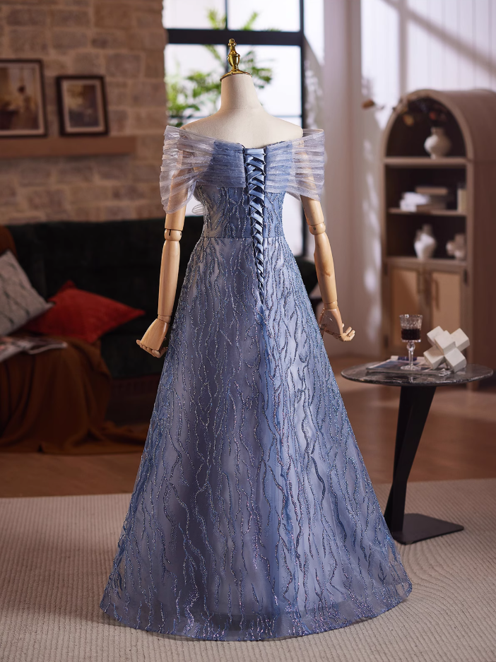 Sexy Tulle Off-Shoulder A-Line Sweet 16th Dresses Sequins Beading Appliques Prom Dress AP4991