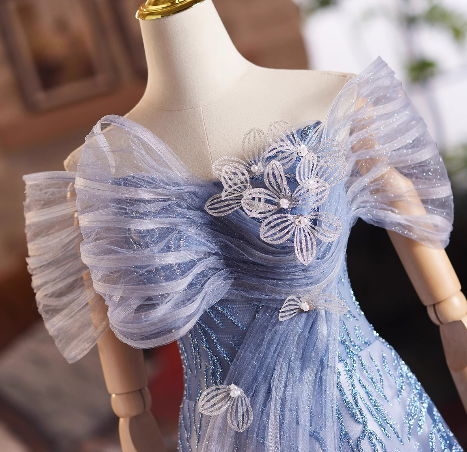 Sexy Tulle Off-Shoulder A-Line Sweet 16th Dresses Sequins Beading Appliques Prom Dress AP4991