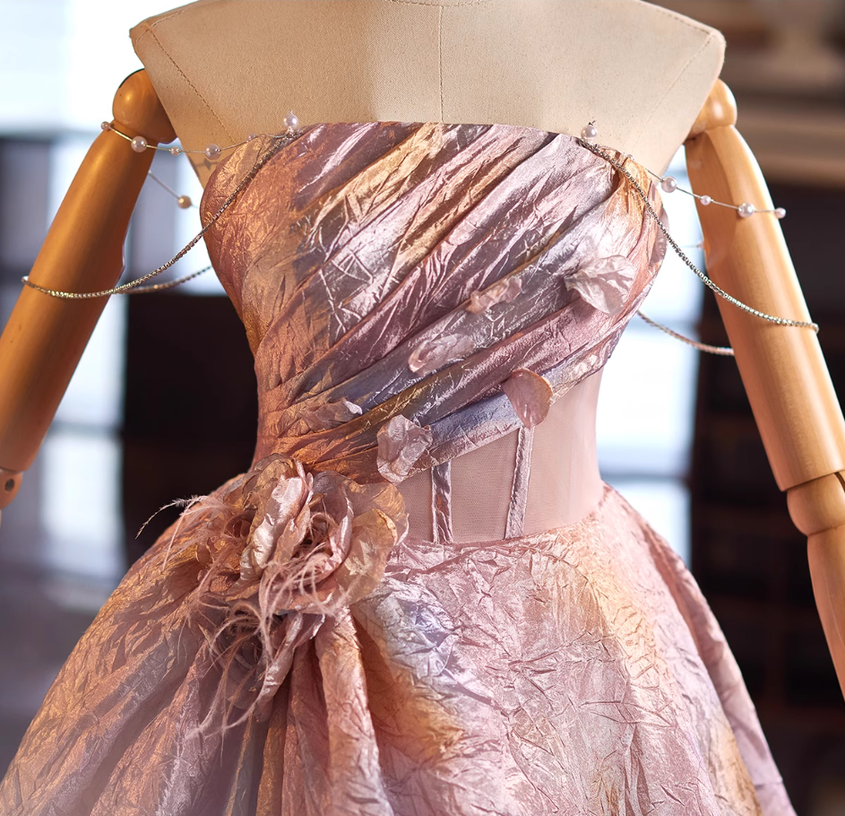 Modern Off-Shoulder A-Line Sweet 16th Dresses Petals Handmade Flowers Beading Prom Dress AP4993