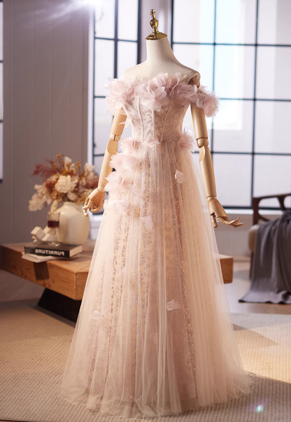 Pretty Off-Shoulder A-Line Sweet 16th Dresses Sequins 3D Appliques Tulle Prom Dress AP4995