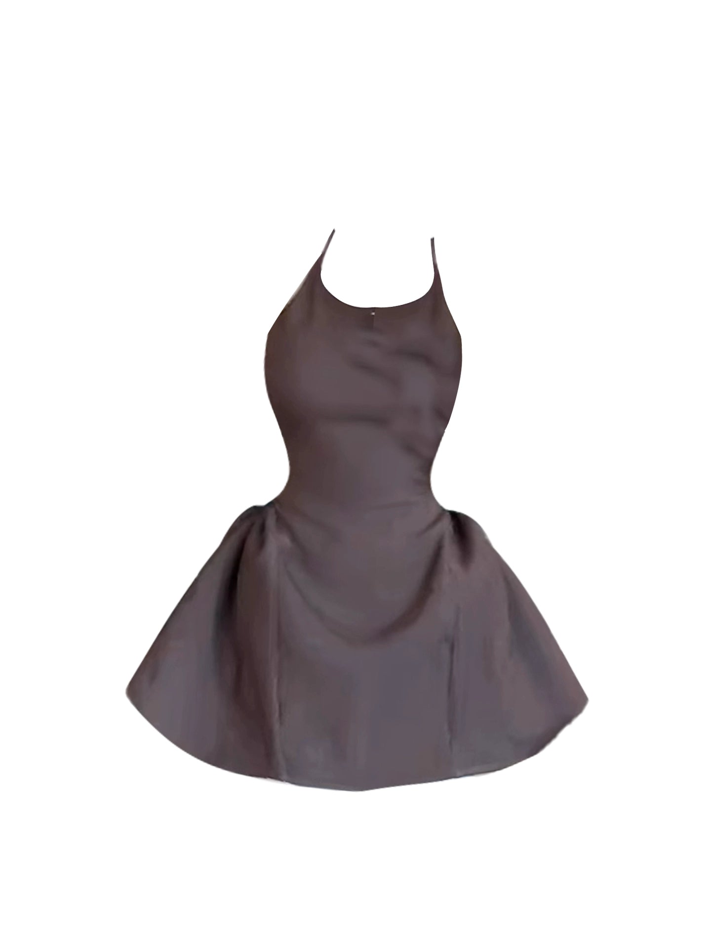 Everyday Wear Sleeveless Dark Brown Halter Neck Mini Skirt Simple Fitted Bodice Flared A-Line Short Dress AP5003