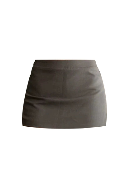 Lovely Black Mock Neck Short Sleeve 2-Piece Set Mini Skirt Vogue Ruched Crop Top Charcoal Gray Sheath Short Dress AP5004