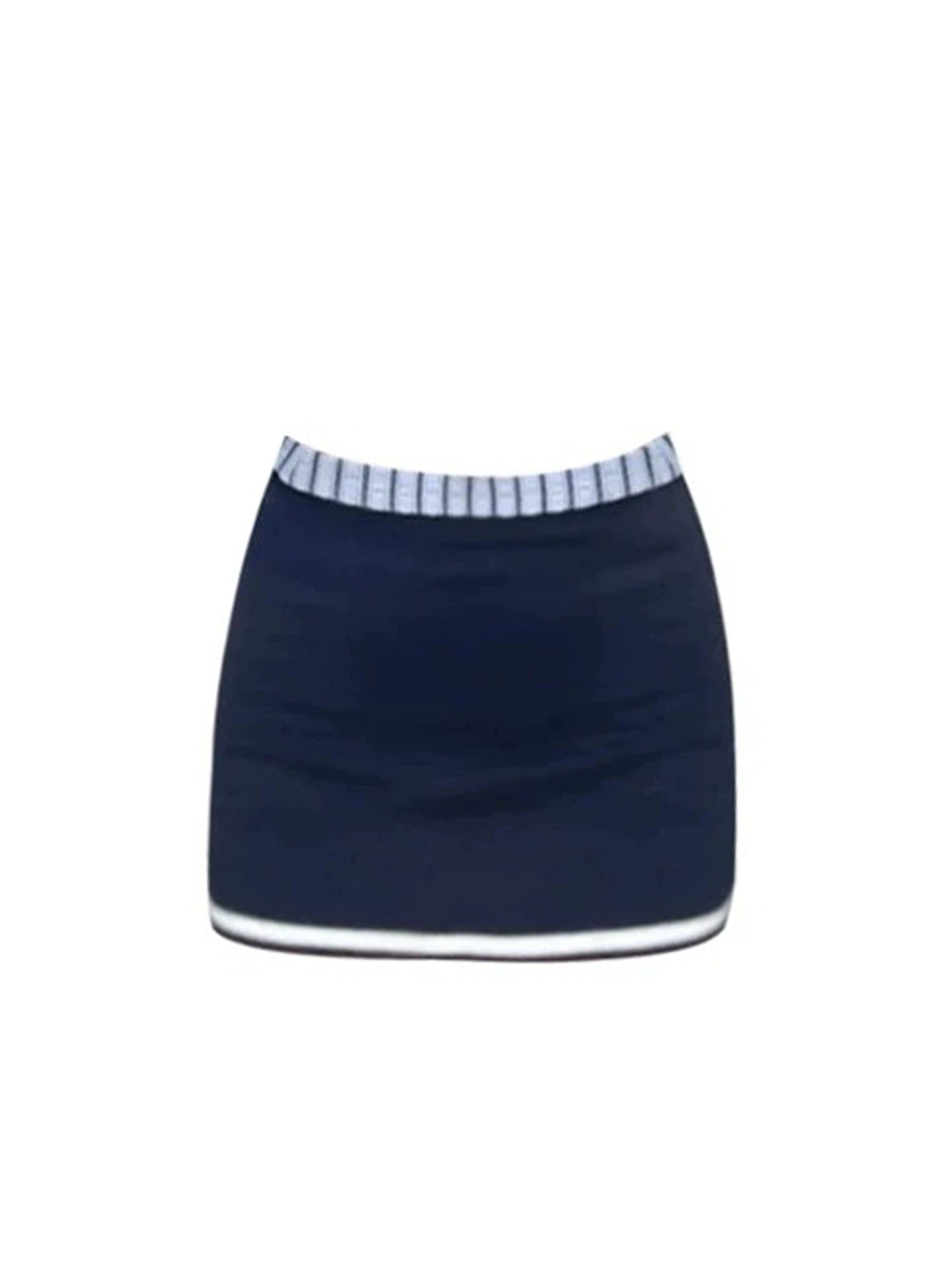 Appealing Spaghetti Strap Sailor Top 2-Piece Set Mini Skirt Flower Accent Navy & White Striped Bodycon Short Dress AP5012