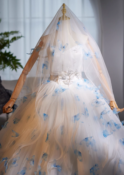 Exquisite Off-Shoulder A-Line Ruffles Tulle Sweet 16th Dresses Butterflies Sequins Beads Prom Dress AP5023