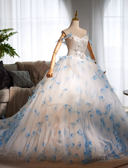 Exquisite Off-Shoulder A-Line Ruffles Tulle Sweet 16th Dresses Butterflies Sequins Beads Prom Dress AP5023